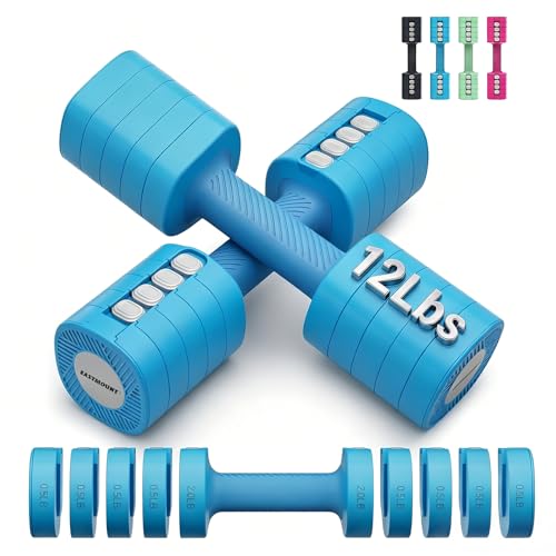EAST MOUNT Adjustable Weight Dumbbells Set of 2, 8 in 1 Hand Weights for Women 2lb/3lb/4lb/5lb/6lb Dumbbell Weights Set 12 lbs/Pair Hand Weights for Home Office Gym Workout