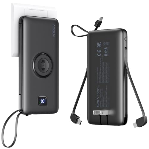 Image of Portable Charger Built-in Cables, AC Wall Plug and Magnetic Wireless iWatch Charger, 10000mAh 22.5W PD Fast Charging Power Bank, Compact Battery Pack Travel Essentials for iPhone /Samsung /Apple Watch