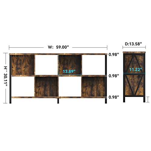 Someet 8 Cubes Basic Open Bookshelf With Back Panel, Horizontal Organizer Cubby Storage Bookcase With Legs, Industrial Rustic Wood And Metal Long Display Cabinet Shelf For Living Room, Walnut Brown #TOP1