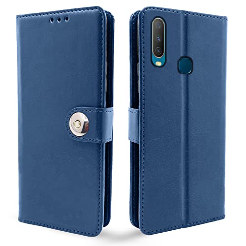 Image of Pikkme Vivo Y12 / Y15 / Y17 / U10 Flip Cover Leather Finish | Inside TPU with Card Pockets | Wallet Stand and Shock Proof | Complete Protection Flip Case (Button Blue)