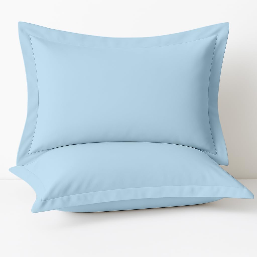 Comfort Beddings Heavy Quality 600 Thread Count 100% Egyptian Cotton Oxford Pillow Cases Pack Of 2 - Light Blue (Standard Size 50 x 75 CM)