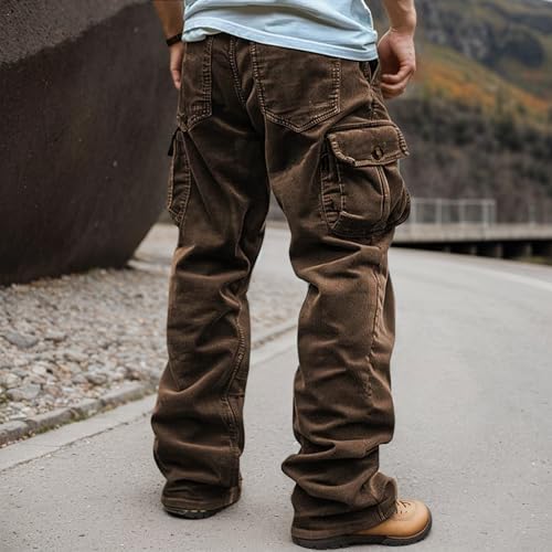 Men’s Vintage Corduroy Wide Leg Pants Casual Fall Winter Elastic Waist Baggy Cargo Pants with Multiple Pockets2
