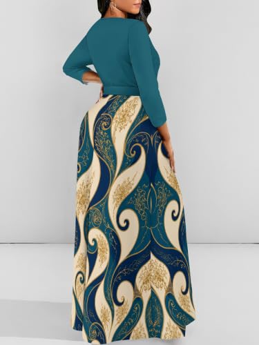 Image of Plus Size Maxi Dress for Women V Neck 3 /4 Sleeve Wrap Dress