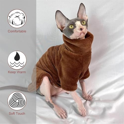 Maglione in pile per gatti, vestiti per gatti in unico pezzo, cappotto morbido per gatti, vestiti per gattini autunnali e invernali, per Sphynx Cornish Devon Rex, marrone - Image 5