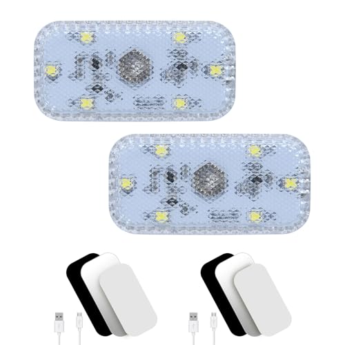 URAQT Luce Notturna LED per Auto, 2 Pezzi Luci Abitacolo Auto con 6 LEDs, Luce Touch a LED con Tattile Sensore Interruttore, Autos ha portato le luci interne,Ricaricabile Tramite USB per Autos, Casa