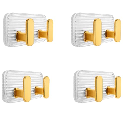 Image of SIGNAMIO 8 Hook Self Adhesive Wall Hooks for Wall Heavy Items, Adhesive Wall Hook, Wall Hooks for Hanging Clothes, Kitchen & Bathroom Accessories, Stick On Hooks for Wall Without Drill -Gold