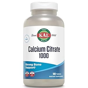 KAL Calcium Citrate 1000mg, Calcium Supplements for Women and Men, Bone Health, Teeth, Nervous, Muscular & Cardiovascular System Support, Gluten Free and Lab Verified, 60 Servings, 180 Tablets