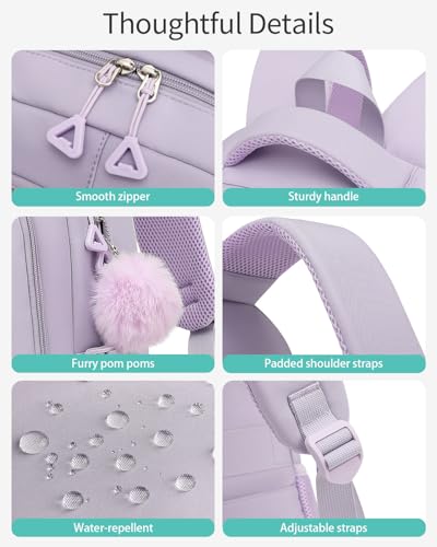Image of School Backpack for Teen Girls, Big Student Laptop Backpack Aesthetic Bookbags for College Women Elementary Middle High School Travel Mochilas Escolares, Purple