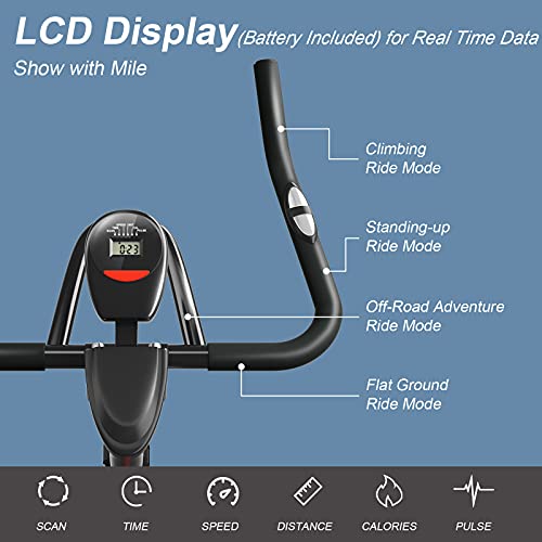 Goplus Magnetic Stationary Bike, Indoor Exercise Cycling Bike Smooth Belt Drive W/ Heart Rate, LCD Monitor, Full Adjustment Near-silent Home Cardio Workout Spin Bike