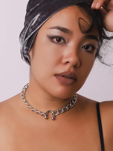 Sacina Silver-tone-tone Chunky Choker, Stainless Steel necklace, Chain necklace, Punk Necklace, Grunge Necklace, Emo Necklace, Gothic Necklace, Christmas Jewelry Gift for Women3