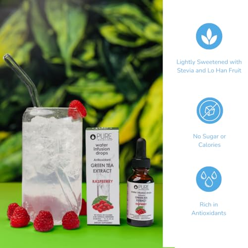 Image of Pure Inventions Water Enhancer Drops - Refreshing and Delicious - Antioxidants, Electrolytes - No Sugar, Calories, or Artificial Sweeteners - Green Tea Raspberry (30 Servings)