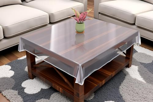 Image of The Furnishing Tree Square Shaped Center Transparent Table Cover WxL 48x48 inches 0.25 mm Thickness Without Lace