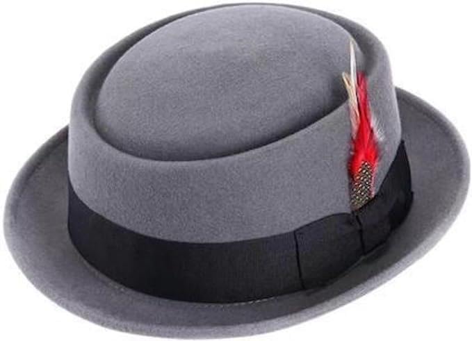 KOLLACHEMens Pork Pie Wools Hats Crushable Felt Straw Summer Beach Feather Trilby Hats