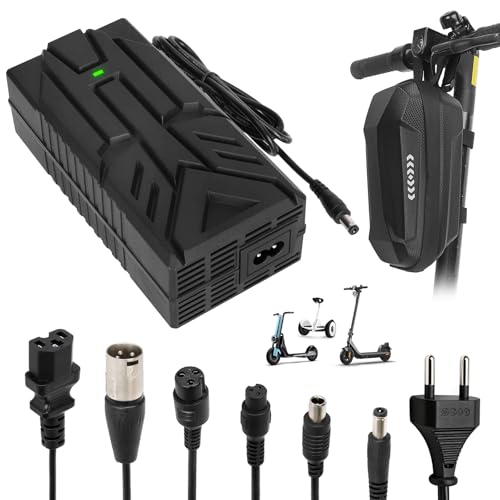 HPGAAVD 54,6V 2A Caricatore per Scooter Elettrico，48V Caricatore Universale batteria litio con 6 Connettori,Carica rapido per Hoverboard, Bici Equilibrata, Drifting Board,E-Bike+2L Borsa Impermeabile