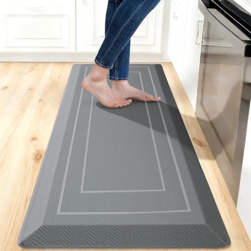 Image of UKISS 9 /10 inch inch Extra Thick Cushioned Anti Fatigue Kitchen Mat, Waterproof High Density Foam Standing Desk Mat, Non-Slip Ergonomic Comfort Mat for Kitchen, Office,Workstation Black (Grey, 20 inch X 48 inch)