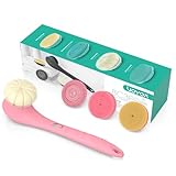 VOYOR Electric Body Brush Back Scrubber Silicone Body Scrubber Two-Way Rotating Brush Head for Deep Cleaning, Exfoliation, 4 Attachments Long Handle IPX6 Rechargeable Shower Brush BC300 (Pink)