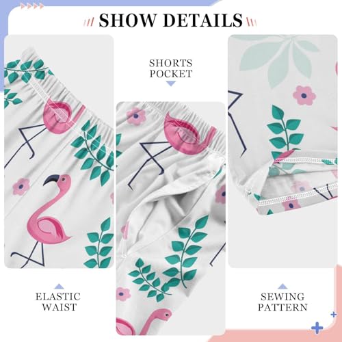 Flamingo and Leaves Boys Long Pants Soft Trousers Elastic Waist Kids Lounge Bottoms with Pockets S-XL4