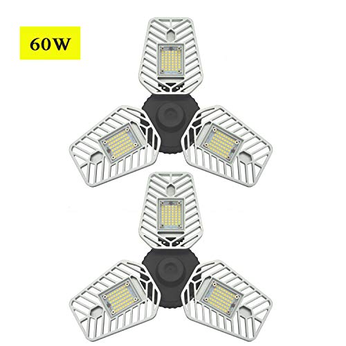 LED Garage Lights, 60W 5000K Daywhite LED Garage Ceiling Lights, 6500Lm Screw in led Garage Light CRI 80 led Adjustable Garage Light,60W Garage Lights 2 Pack for Barn, Warehouse, Full Area, Basement