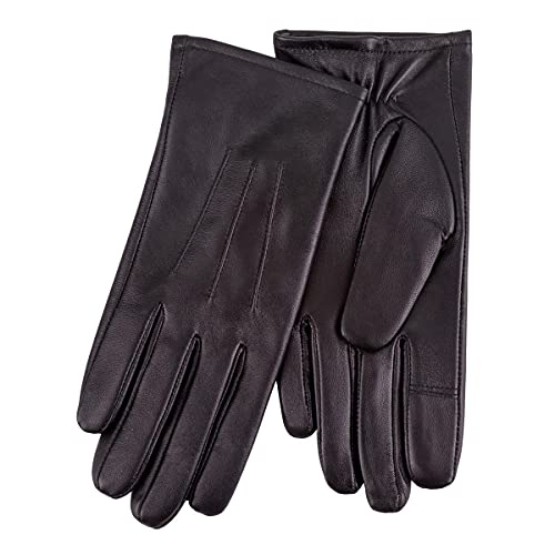 Isotoner Gants en cuir à trois points pour femme avec SmarTouch, Noir , L