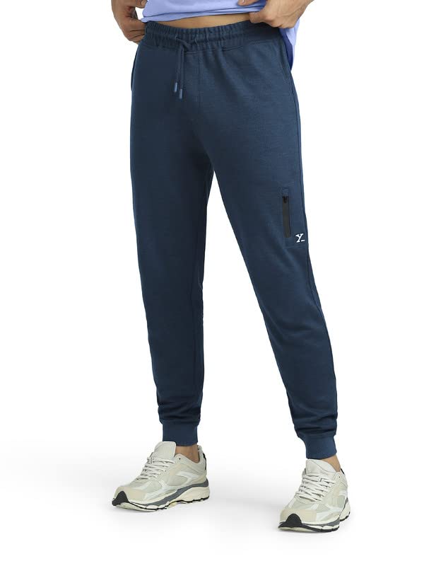 Image of XYXX Athleisure Men's Cotton Joggers | Antimicrobial, Peach Finish, Extra Sweat Absorbent Loungewear | Regular Fit Solid Hype Joggers with Zipper Pocket