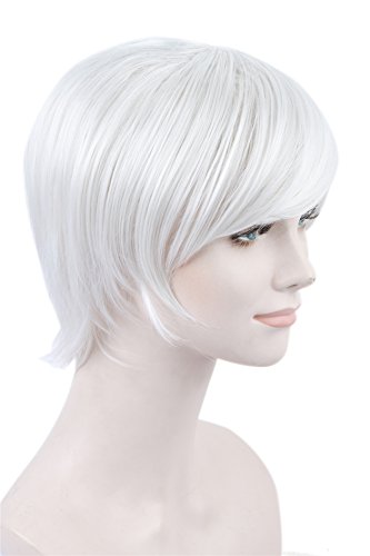 ATOZWIG Anime Short Layered Cosplay Party Costume Wig Silver White