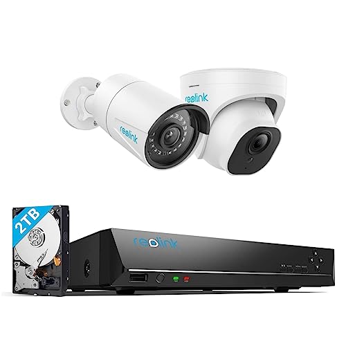 Image of REOLINK 4K PoE NVR 8 Channel Pre-Installed 2TB Hard Drive, Up to 12TB HDD Capacity, 5MP@30FPS PoE Outdoor Security Cameras with Human /Vehicle Detection, RLN8-410 NVR Bundle with RLC-510A and RLC-520A