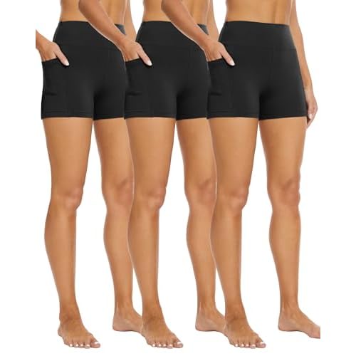 3 Pack Biker Shorts with Pockets for Women – 8"/5" High Waisted Tummy Control Workout Spandex Shorts for Gym Yoga