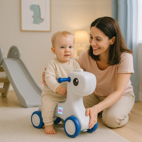 Image of Amazon Brand - Jam & Honey Baby Pony Push Ride-On | for Kids 1-4 Years Old | Non-Toxic | Durable and Safe | Upto 20kgs Weight | Blue & Grey