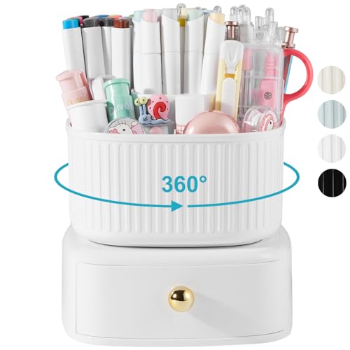 Lolocor - Portalápices de computadora con cajón, 5 ranuras giratoria de 360 grados para computadora, suministros escolares de computadora, accesorios de...