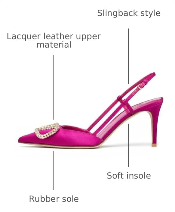 Image of BlingQueen Women Heeled Slingback Sandals Closed Pointed Toe Stiletto High Heels Patent Leather Pumps Slip-On Backless Evening Prom Party Dress Shoes