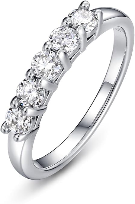 3mm Moissanite Eternity Wedding Band, 5-Stone Ring for Women, Adjustable Size, with Gift Box