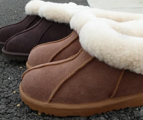 TangDao Shearling Booties Slippers for Women Men, Genuine Sheepskin Nonslip Indoor/Outdoor Winter Warm House Slippers4