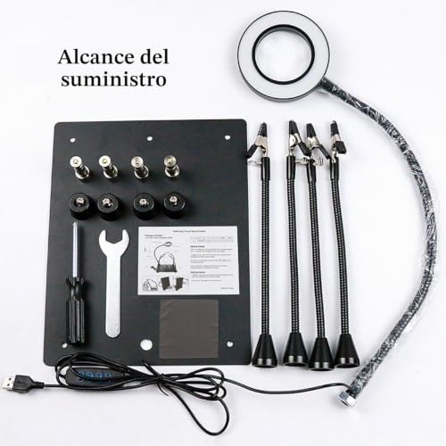 Miniatura 8 de Soldadura A Tercera Mano,Con Lámpara De Aumento Led 6x,Mesa Auxiliar De Soldadura Manual Con 4 Brazos Flexibles,Mesa De Soldadura Con Luz,Adecuada Para Soldadura, Joyería Y Bricolaje