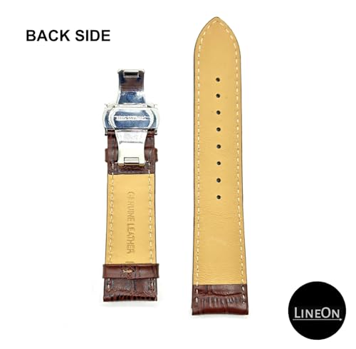 Image of Lineon 22mm Half Padded Leather Mens Watch Strap with Silver ButterFly Lock For Branded Watches Tool and Pins Include