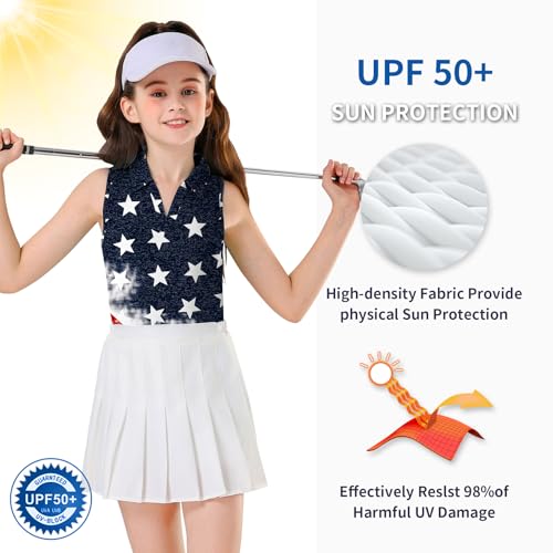 Image of Soneven Girls Sleeveless Polo Shirts Button UP Golf Tennis T-Shirts with Collared Quick Dry Tank Tops for 4-14 Years