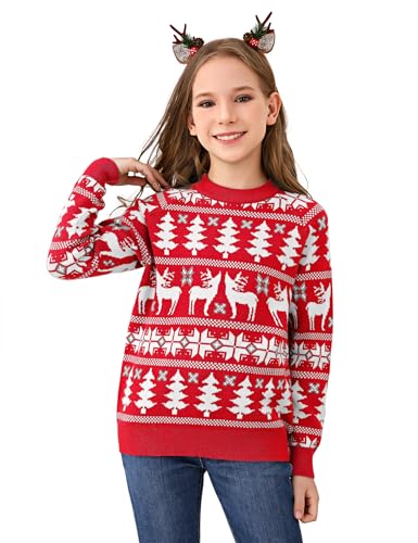 MISSKY Family Christmas Sweater Reindeer Snowflake Pattern Crew Neck Holiday Pullover Knitwear4