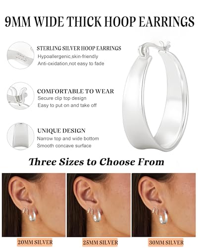 9mm Wide 925 Sterling Silver Earrings Hoop for Women Hypoallergenic 14K Gold Plated Hoop Earrings Lightweight Thick Chunky Hoop Earrings 20/25/30mm4
