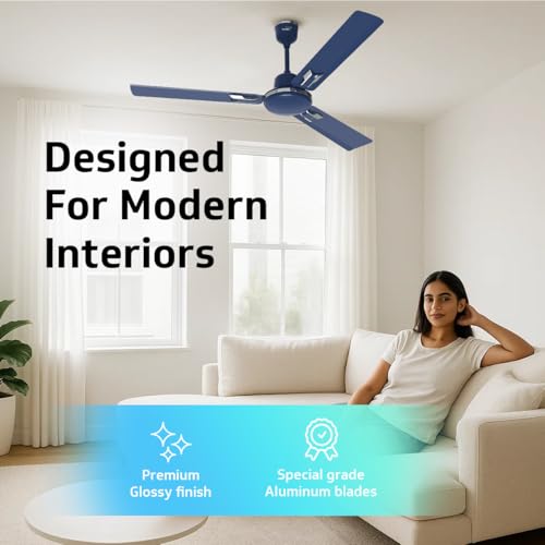 Image of V-Guard Pace Art Bz Ceiling Fan For Home | BEE 1 Star Rating | Decorative Trims | 370 RPM | 2-Year Coverage | 1200 mm (Royal Blue)