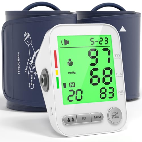 Blood Pressure Machine Upper Arm Arm Electronic Sphygmomanometer with 2 Cuffs Digital Upper Arm BP Machine LCD Display 9-17 Medium and 13-21 XL Cuff