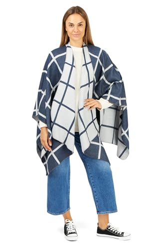 Image of Women's Shawl Wrap Poncho Ruana Cape Cardigan Sweater Open Front for Fall Winter Spring