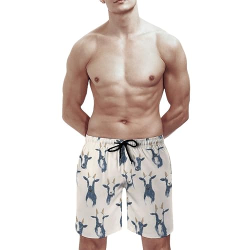 Cute Sketch Goat Print Mens Swim Trunks, Quick Dry Swim Shorts with Mesh Lining Swimwear Bathing Suits2