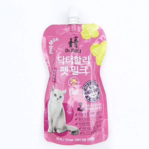 Dr.Holi PetMilk for Kitten Cat Low Fat Milk(6.76oz.X10 Pouch) - Immunity, Convenience, Health Nutrition, Human Grade