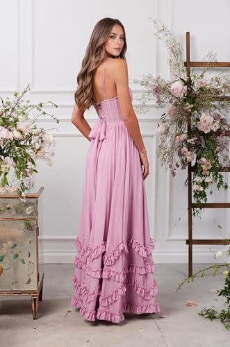 Chiffon Floral Bridesmaid Dress with Slit A-Line Prom Dresses for Teen Wedding Guest Dress3