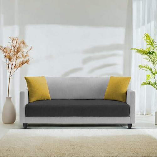 Image of Casaliving Dominic 2 Seater Sofa Set for Living Room (Black Grey Fabric) Premium Fabric Sofa