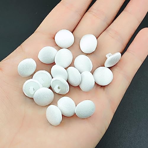 YOOGCORETT 30pcs Ivory Satin Fabric Cloth Covered Buttons with Shank for Bridal Wedding Dress Buttons, DIY Sewing, Handmade Scrapbooking Decorations 12.5mm