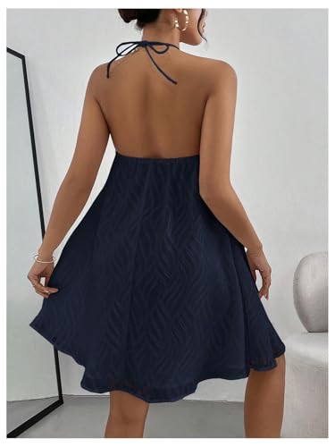 Image of MakeMeChic Women's Halter Dress Summer White Beach Mini Backless Flowy Short Dress