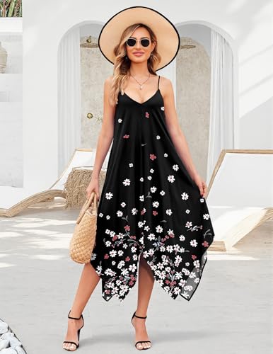 Image of Chigant Women's 2026 Summer Dress Casual Boho Sundress Spaghetti Strap Swimwear Cover Up Beach Flowy Midi Vacation Dresses