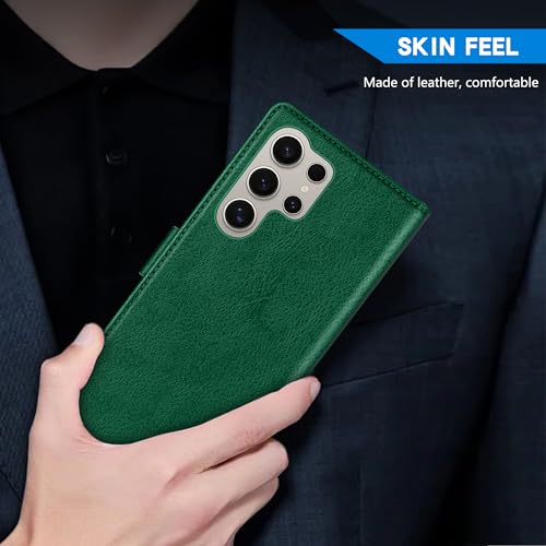 Image of ZZXX for Samsung Galaxy S25 Ultra Wallet Case with [RFID Blocking] Card Slot Kickstand Magnetic Closure Leather Flip Fold Protective Phone Case for Galaxy S25 Ultra 5G Case Wallet(Green-6.8 inch)