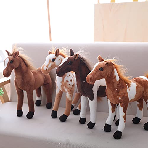 Plush Stuffed Animal Horses Doll Toys Simulation Pony Figure Doll Soft Stuffed Animal Foal Supple Ponytail Standing Horse Cute Vivid Horse Home Decor Gifts For Kids Adult Light Brown White 30Cm #TOP7