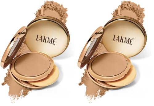 Image of Lakme Unreal Dual Cover Pressed Powder, 2 In 1 Compact + Foundation, Non Cakey Coverage, Lightweight & Long Lasting Compact, 20 Nude,9g (Pack of 2)